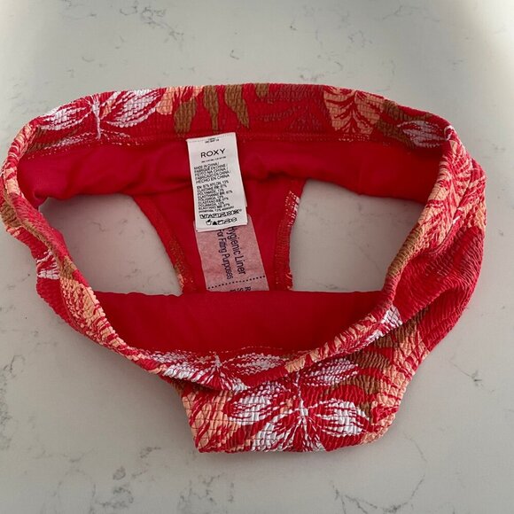 Roxy Tropical Palm Print Hi Waist Smocked Bikini Bottoms Red Wht Sz Au L US S-M - Picture 8 of 11